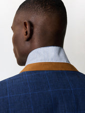 Veste Coordonnable Slim En Lin Bleu Indigo Prince De Galles