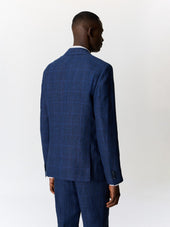 Veste Coordonnable Slim En Lin Bleu Indigo Prince De Galles