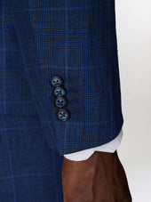 Veste Coordonnable Slim En Lin Bleu Indigo Prince De Galles
