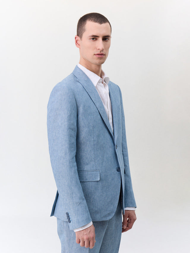 Veste coordonnable slim en lin bleu jeans