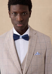Veste Coordonnable Slim En Coton Et Lin Beiges Prince De Galles