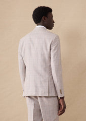 Veste Coordonnable Slim En Coton Et Lin Beiges Prince De Galles
