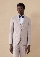 Veste coordonnable Slim en coton et lin beiges Prince de Galles