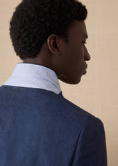 Veste Coordonnable Slim En Lin Uni Bleu Indigo