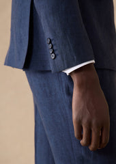 Veste Coordonnable Slim En Lin Uni Bleu Indigo