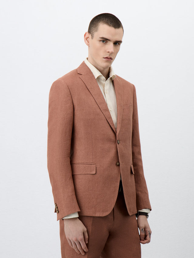 Veste coordonnable Slim en lin terracotta