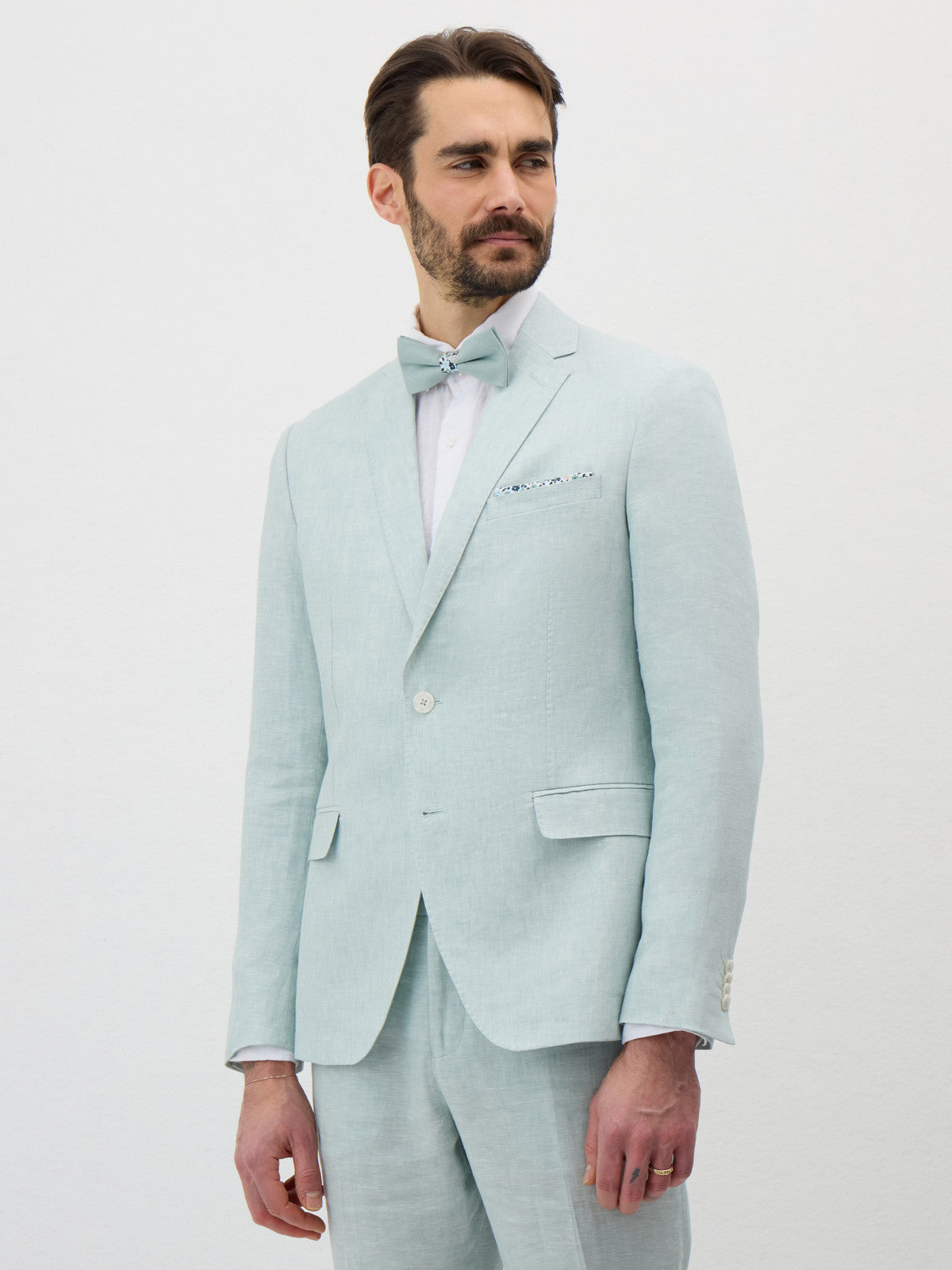 Veste Coordonnable Slim En Lin Vert D Eau