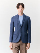 Veste regular en laine mélangée bleu indigo à parementure amovible