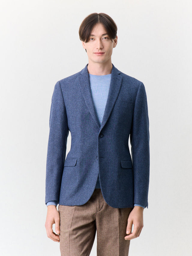 Veste regular en laine mélangée bleu indigo à parementure amovible