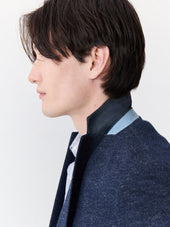 Veste regular en laine et coton bleu indigo à parementure amovible