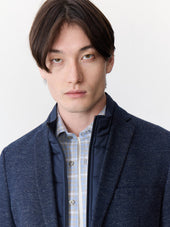 Veste regular en laine et coton bleu indigo à parementure amovible