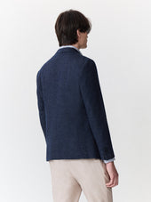 Veste regular en laine et coton bleu indigo à parementure amovible