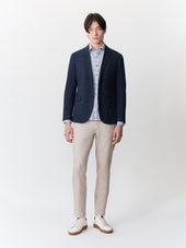 Veste regular en laine et coton bleu indigo à parementure amovible