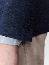 Veste regular en laine et coton bleu indigo à parementure amovible