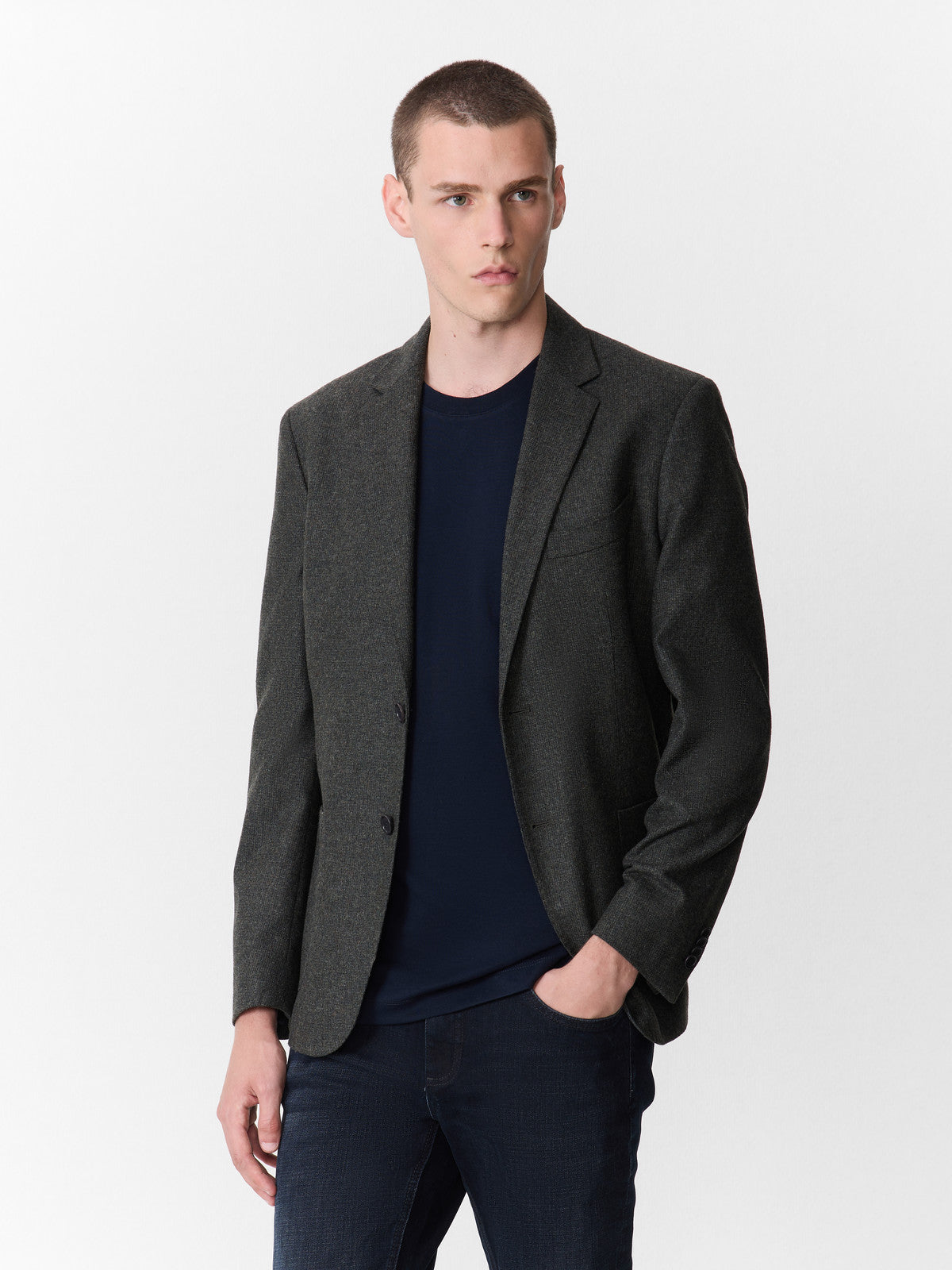 Veste Regular En Laine M Lang E Kaki