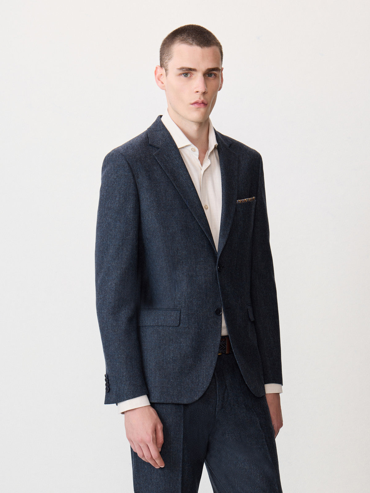 Veste Coordonnable Slim En Laine M Lang E Bleu Indigo Prince De Galles