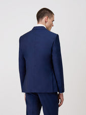 Veste De Costume Regular En Laine Marzotto Unie Bleu Indigo