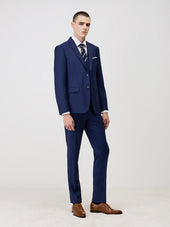 Veste De Costume Regular En Laine Marzotto Unie Bleu Indigo