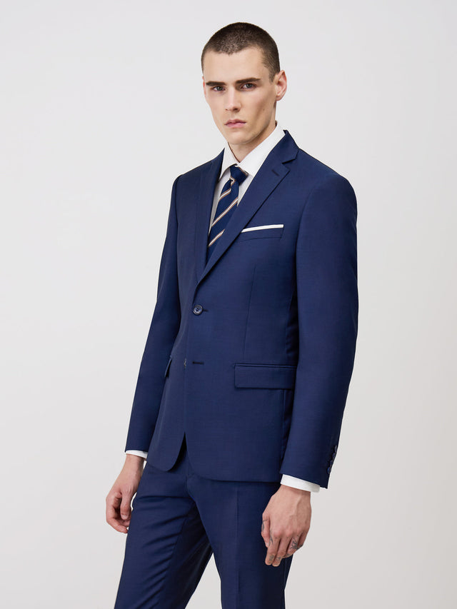 Veste de costume Regular en laine Marzotto unie bleu indigo