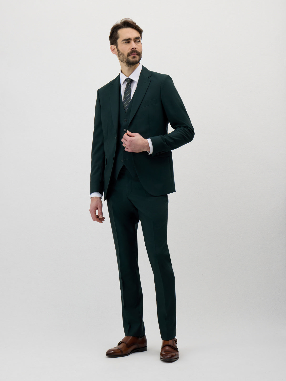 Veste De Costume Slim En Laine Vert Bouteille