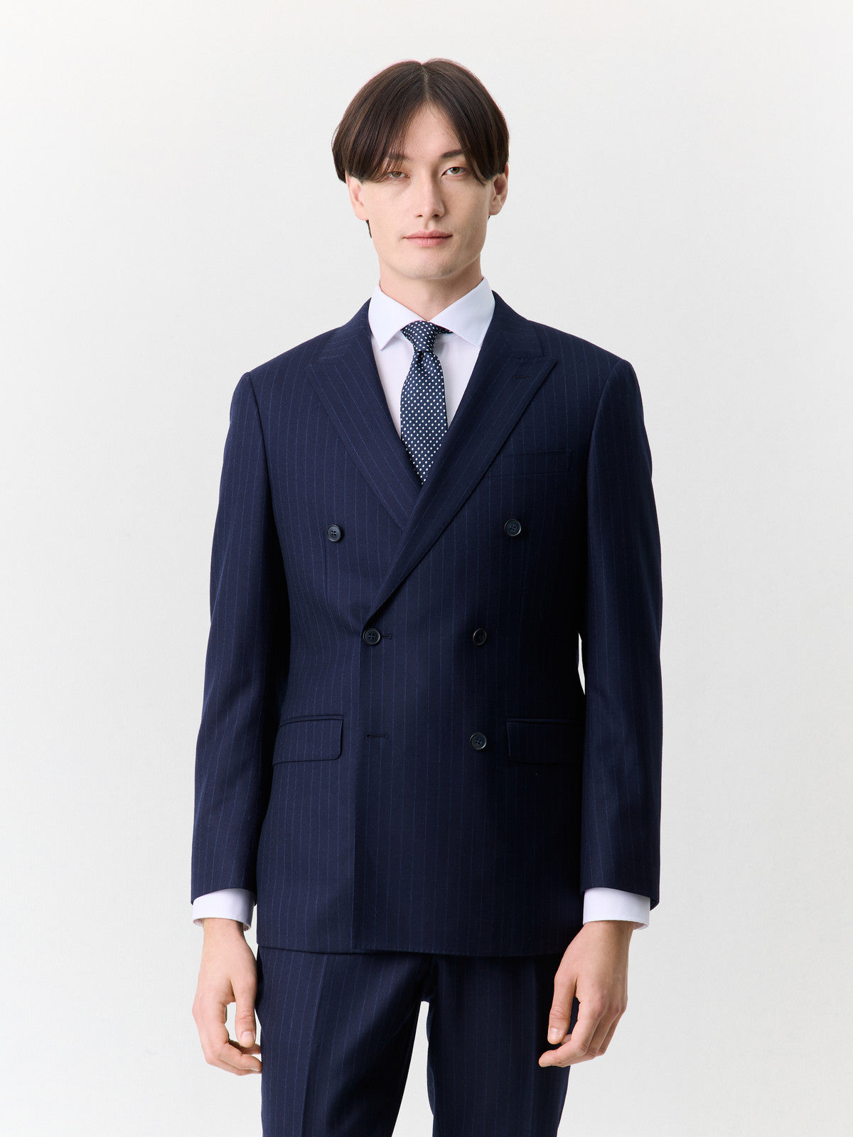 Veste coordonnable croisée regular en laine stretch bleu marine à rayures