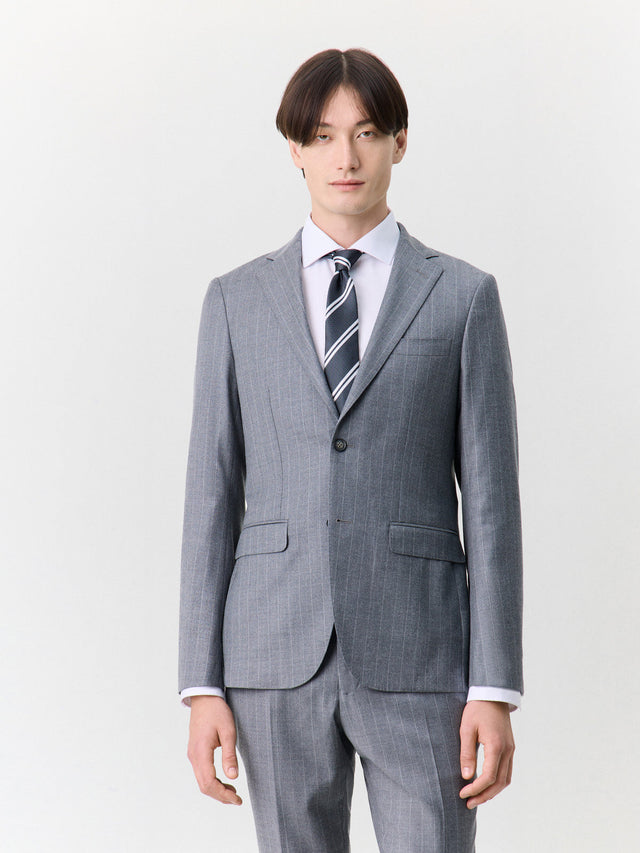 Veste coordonnable regular en laine mélangée grise à rayures
