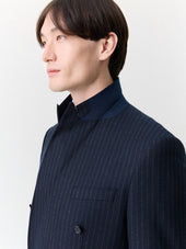 Veste Coordonnable Crois E Regular En Laine M Lang E Bleu Marine Rayures