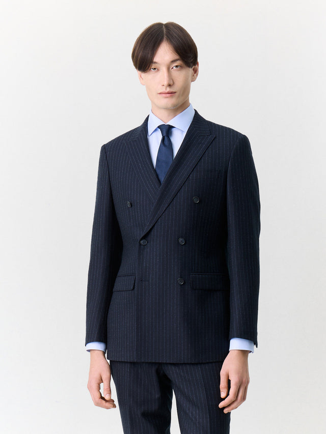 Veste coordonnable croisée regular en laine mélangée bleu marine à rayures