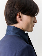 Veste De Costume Crois E Regular En Laine Bleu Marine