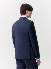 Veste De Costume Crois E Regular En Laine Bleu Marine