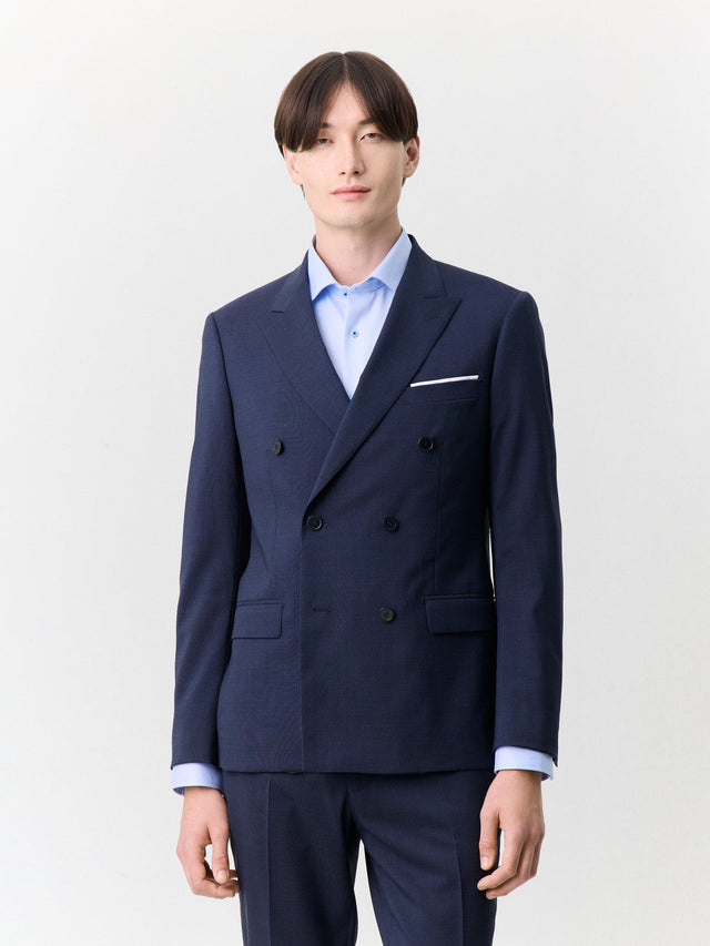 Veste de costume croisée regular en laine bleu marine