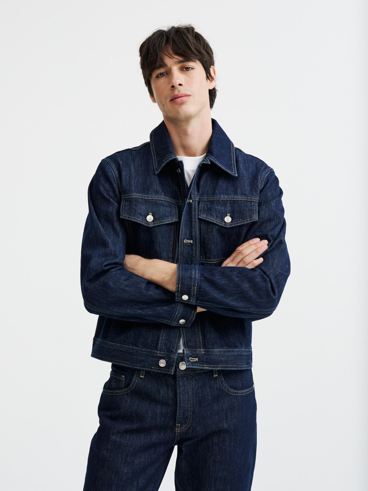 Veste en jean en coton bleu indigo