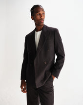 Vigo Dark Brown Double Breasted Wool Pinstripe Blazer