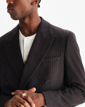Vigo Dark Brown Double Breasted Wool Pinstripe Blazer