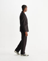 Vigo Dark Brown Double Breasted Wool Pinstripe Blazer
