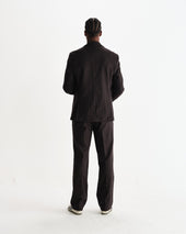 Vigo Dark Brown Double Breasted Wool Pinstripe Blazer