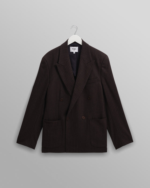 Vigo - Dark Brown Double-Breasted Wool Pinstripe Blazer