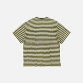 Vintage Faded Stripe Half T Shirt Dark Green