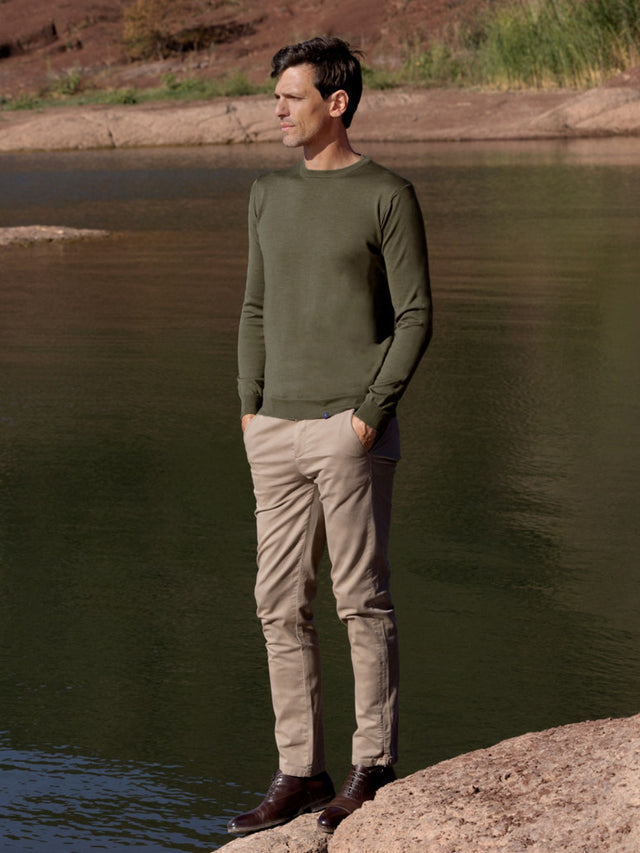 Virgin wool crewneck sweater - Khaki
