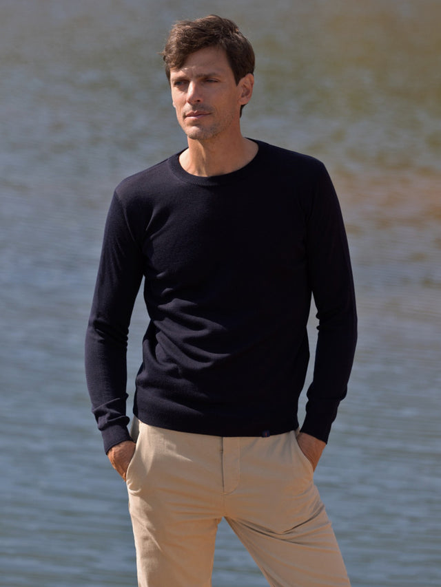 Virgin wool crewneck sweater - Navy blue