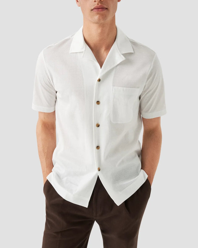 White Jaquard Knitted Resort Shirt - Eton