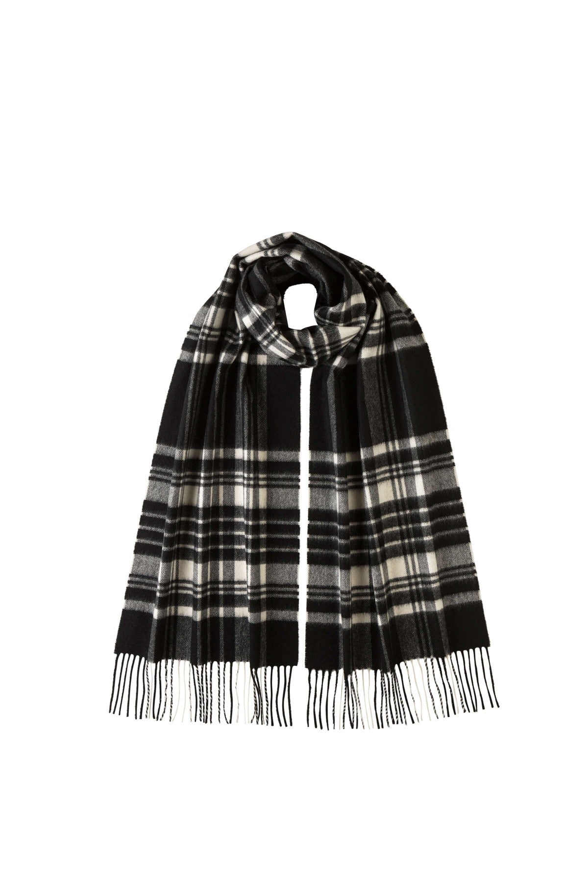 White Stewart Tartan Oversized Cashmere Scarf