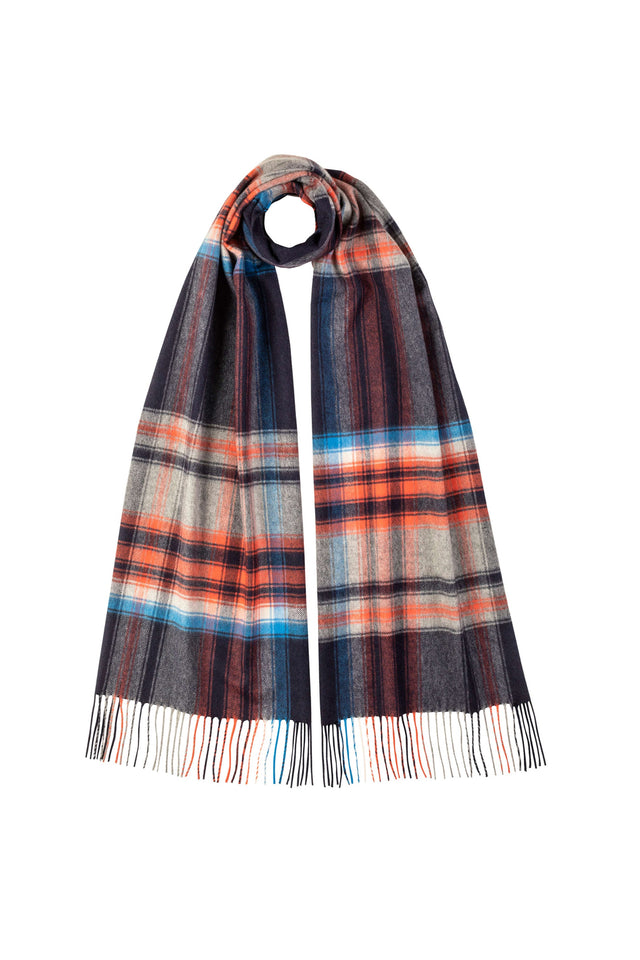 Wide Cashmere Navy Check Scarf