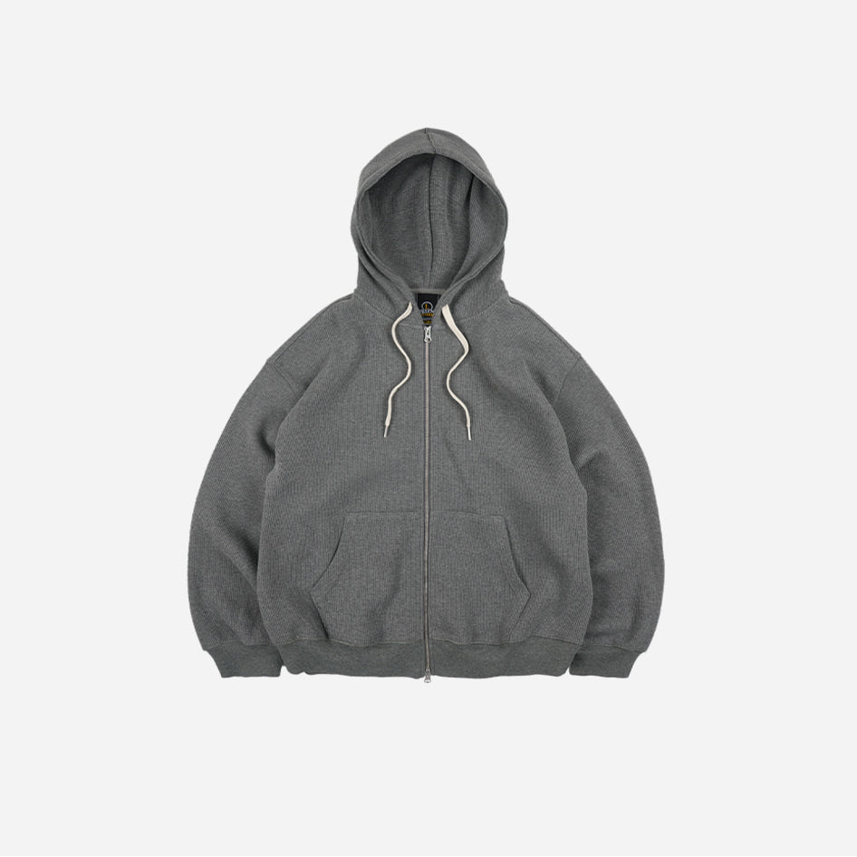 Waffle Hood Zip Up Parka Grey