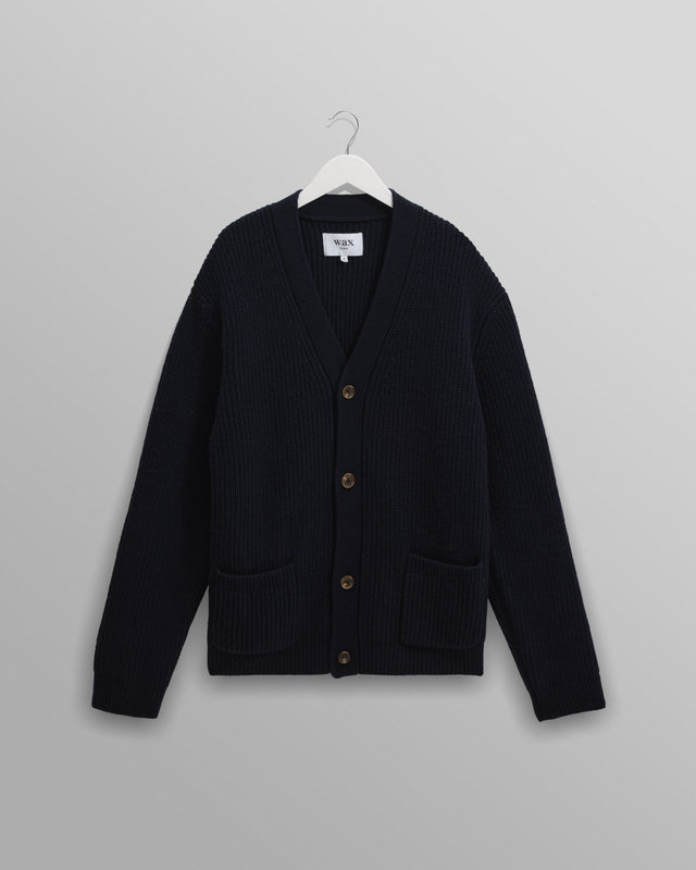Walker - Navy Rib Stitch Knit Cardigan