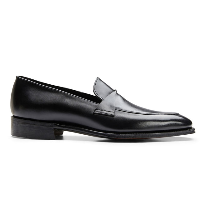 Wandsworth Twisted Saddle Apron Loafer in Black Calf Leather