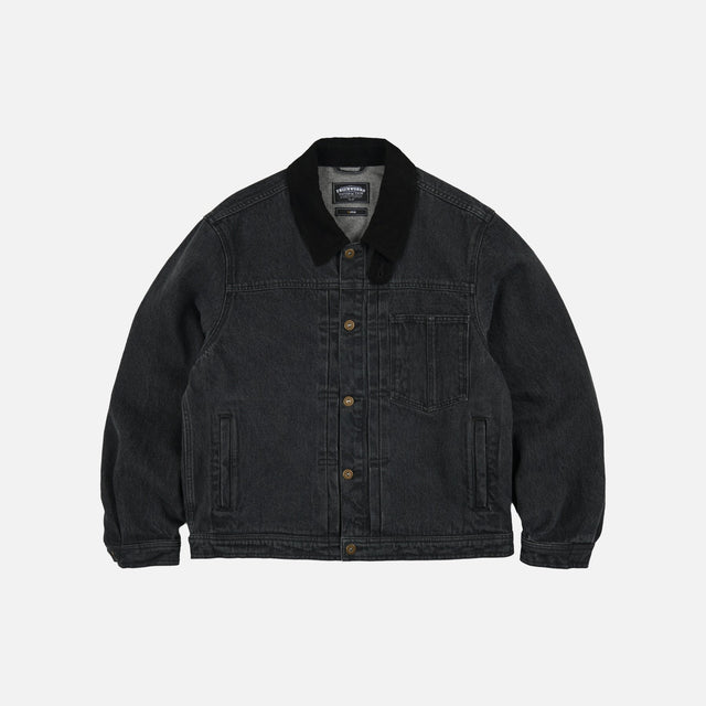 WASHED DENIM TRUCKER JACKET - BLACK