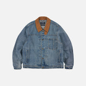 WASHED DENIM TRUCKER JACKET - BLUE