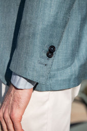 Water Green Herringbone Jacket In Wool Silk And Linen Made In Italy