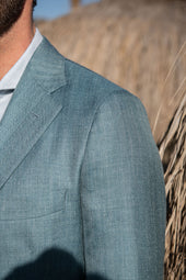 Water Green Herringbone Jacket In Wool Silk And Linen Made In Italy